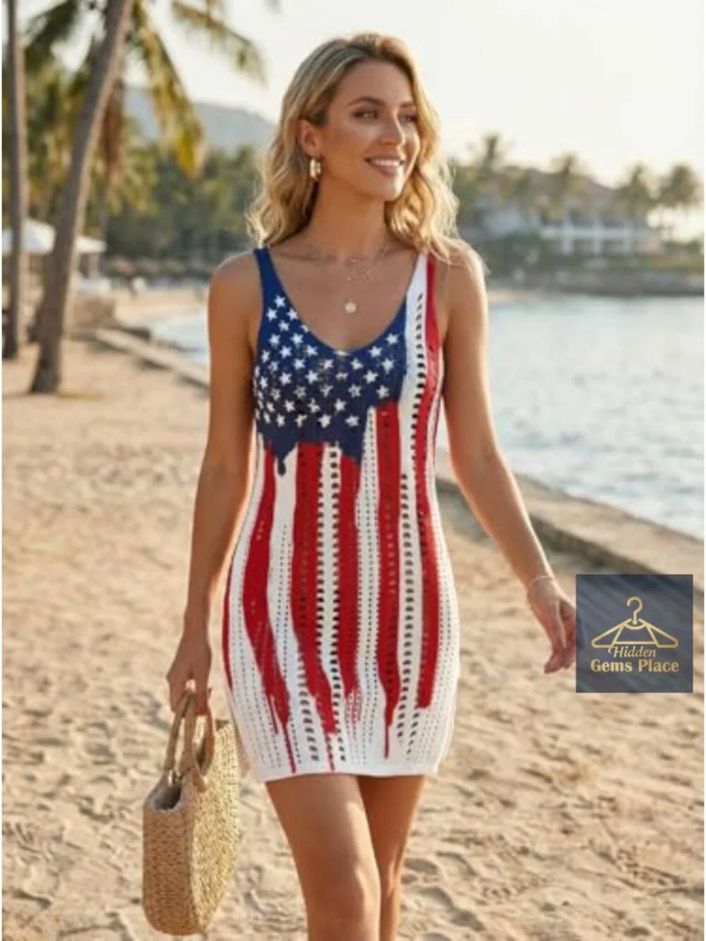 Women's Crochet Swimsuit Coverup Slit Beach Dress Hollow Out Sleeveless